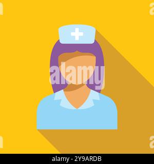 Einfache bunte Vektor-Illustration einer weiblichen Krankenschwesterfigur, die eine Uniform mit einem Kreuz-Symbol-Hut trägt Stock Vektor