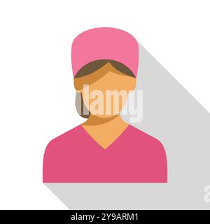 Einfache und bunte Vektor-Illustration einer Krankenschwester, die rosa Peelings und eine Kappe trägt, isoliert auf einem weißen Hintergrund Stock Vektor