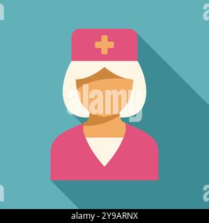 Einfache und bunte Vektor-Illustration einer Krankenschwester, die rosa Peelings und einen weißen Hut mit einem Kreuz trägt und Gesundheitsberufe und medizinische Berufe repräsentiert Stock Vektor