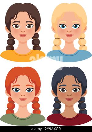 Vier Frauen mit verschiedenen Haarfarben Stock Vektor