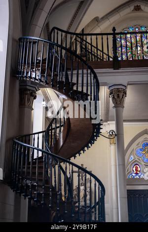 Loretto Chapel, berühmte wundersame Wendeltreppe in Santa Fe Stockfoto