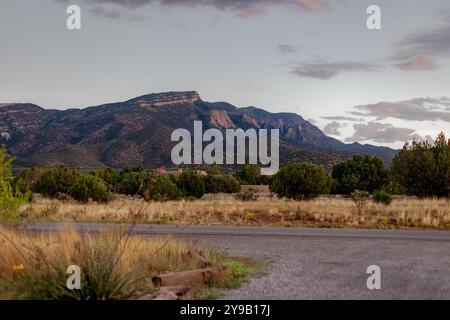 Abendblick auf Sandia Crest Stockfoto