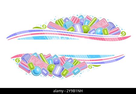 Vektorrand für Bubble Gum mit leerem Kopierraum für Anzeigetext, Schild mit Illustration der Vielfalt bunter Bubble Gums, Layout mit Gruppe von Mann Stock Vektor