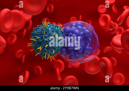 CAR-T-Zell-Therapie beim diffusen grossen B-Zell-Lymphom (DLBCL) - Nahaufnahme 3D-Illustration Stockfoto