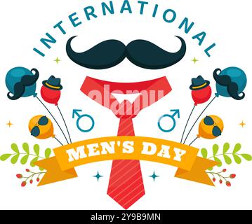 International Men's Day Vector Illustration am 19. November mit Herrenaccessoires wie Krawatten und Schnurrbart in einem flachen Cartoon Hintergrund Stock Vektor