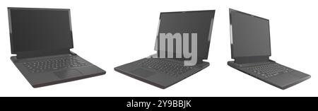 Satz moderner Laptops mit rgb-Lichtern auf weißem Hintergrund mit Beschneidungspfad. Stockfoto
