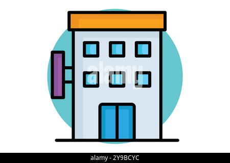 Symbol des Hotels. Symbolstil für farbige Umrisse. Symbol für Gebäude. Vektorillustration für Hotel Elements Stock Vektor