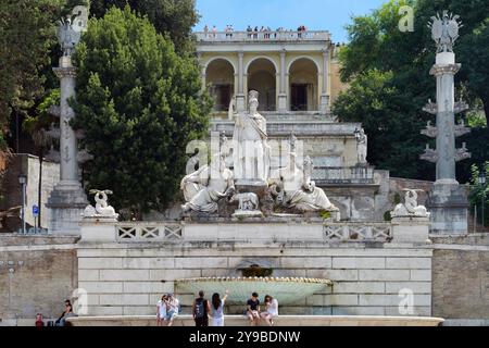 Fontana della DEA Roma e terrazza del Pincio, Piazza del Popolo, Rom, Italien Stockfoto