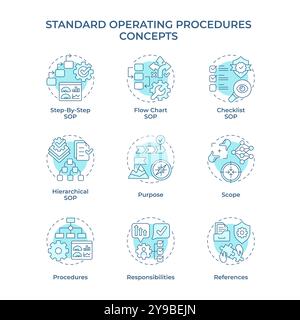 Standardbetriebsverfahren sanfte blaue Konzeptsymbole Stock Vektor