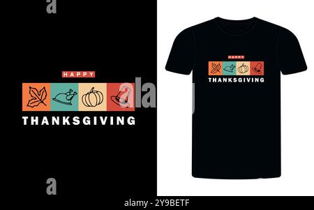Happy Thanksgiving Typografie T-Shirt Design, Familie passendes Hemd, bereit zum Drucken für Kleidung, Poster, Illustration. Modern, schlicht, Schriftzug. Stock Vektor