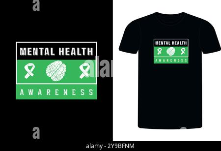 Brechen Sie das Stigma T-Shirt Design, mentale Gesundheit Bewusstsein Grün Band T-Shirt Design, geistige Gesundheit Sublimation T-Shirt Design Vektor Illustration. Stock Vektor