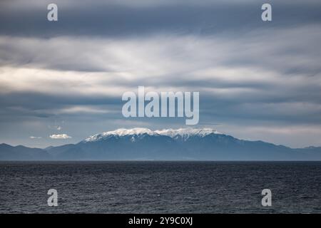 Blick auf den Gipfel des Olymp Mytikas Stockfoto