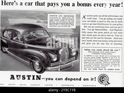 Austin A70 Hereford (1953) - Werbung für Oldtimerwagen Stockfoto