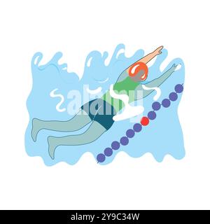 Schwimmwettbewerb bei olympischen Spielen, flache Illustration Stock Vektor