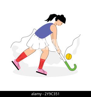 Moderne Illustration von Hockeyspieler, Hockeyspieler, der den Ball dribbelt Stock Vektor