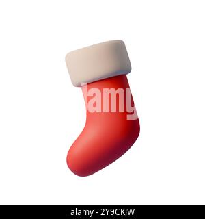 3D-Illustration eines Weihnachtsstrumpfes. Minimalistischer Stil, geeignet für Weihnachtsmotive, Karten oder Neujahrsprojekte. Vektorabbildung Stock Vektor
