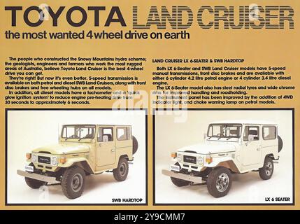 Toyota FJ40 Land Cruiser – Werbung für Oldtimer Stockfoto