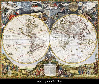 HENRICUS HONDIUS II. (1597–1651) niederländischer Kartograph, Weltkarte 1630. Stockfoto