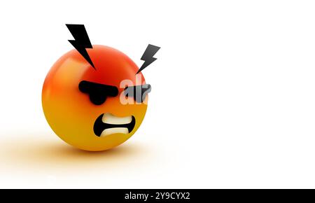 3D wütender, verrückter Emoji-Schild. Emoticon Icon Design für soziale Netzwerke. Grinsendes Emoticon. Emoji, Konzept. Vektorabbildung Stock Vektor