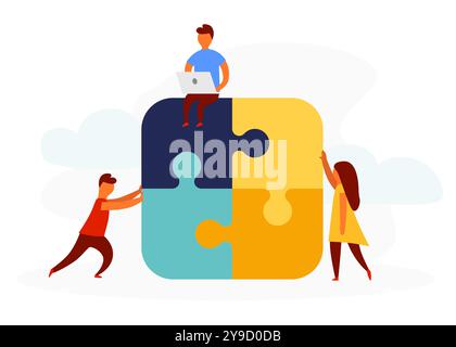 Geschäftskonzept. Teammetapher. Menschen verbinden Puzzleelemente. Vektorillustration flacher Design-Stil. Symbol für Teamarbeit, Zusammenarbeit, Partnerschaft. Vektorabbildung Stock Vektor