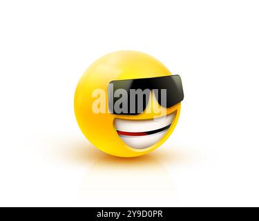 Gesicht mit Sonnenbrille Emoji - Emoticon mit dunkler Sonnenbrille. Wie ein Boss. Vektordarstellung Stock Vektor