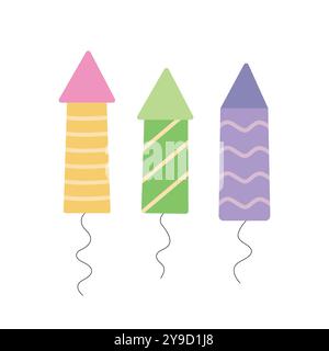 Party Feuerwerkskörper Vektor flach Set Stock Vektor