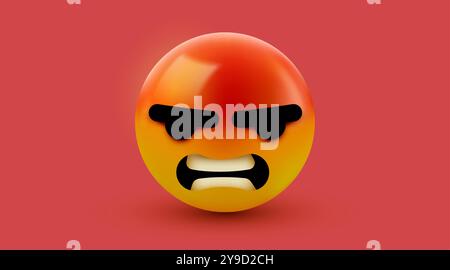 3D Angry, Mad Emoji-Zeichen. Emoticon Icon Design für soziale Netzwerke. Lächelndes Emoticon. Emoji, Smiley-Konzept. Vektordarstellung Stock Vektor