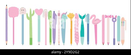 Bleistifte und Stifte Vektor Schreibwaren Set Stock Vektor