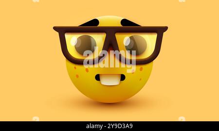 Nerd-Face-Emoji, cleveres Emoticon mit Brille. Geek oder Student. Vektordarstellung Stock Vektor