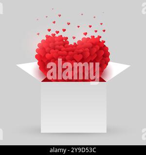 Rotes Herz in einer offenen Schachtel. Valentinstag. Das Konzept der Liebe. Vektordarstellung Stock Vektor