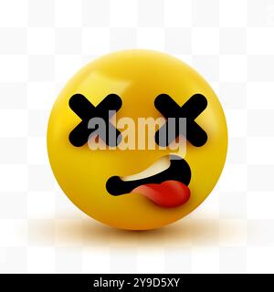 Dead-Face-Emoji. Emoticon-3D-Rendering mit Kreuz-Augen-Effekt. Vektordarstellung Stock Vektor