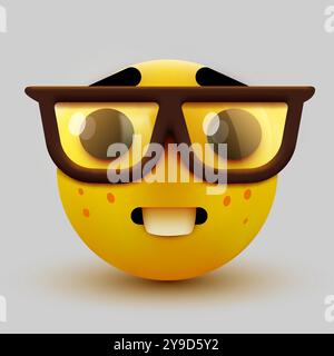 Nerd-Face-Emoji, cleveres Emoticon mit Brille. Geek oder Student. Vektordarstellung Stock Vektor