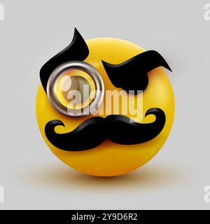 Gentleman Emoticon. Sir Ikone mit Schnurrbart und Monokel. Vektordarstellung Stock Vektor