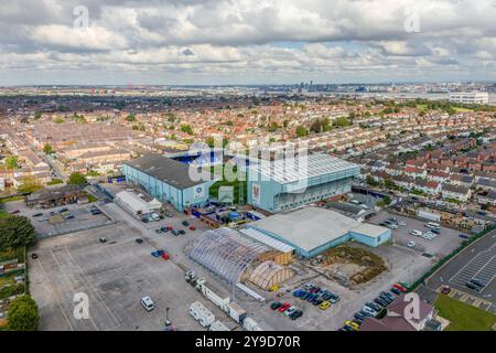 Allgemeine Luftaufnahme über Prenton Park, Tranmere Rovers FC, Birkenhead, England, Vereinigtes Königreich am 3. Oktober 2024 Credit: Every Second Media/Alamy Live News Stockfoto