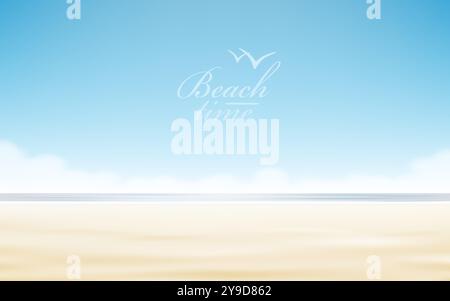 Vektor-Feiertage-Design. Realistische Strandlandschaft mit sonnigem Meer. Vektorabbildung Stock Vektor