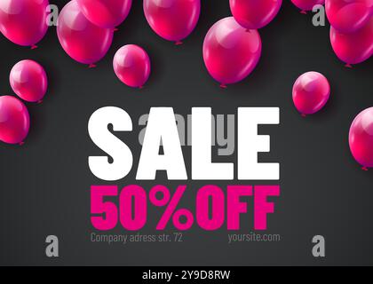 Black Friday Sale Poster mit glänzenden Ballons, isoliert auf schwarzem Hintergrund. Vektorabbildung. Stock Vektor