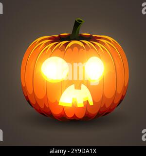 Halloween Kürbis mit leuchtenden Augen auf dunklem Hintergrund. Vektorabbildung. Stock Vektor