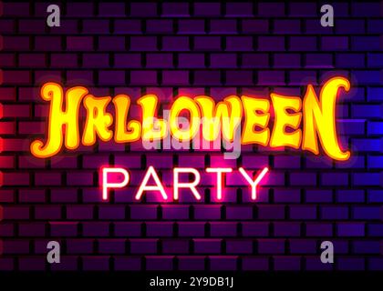 Halloween Party Neon Zeichen ob Ziegelwand Hintergrund. Retro-Stil. Vektorillustration Stock Vektor