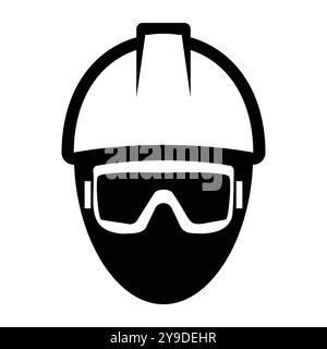 Ein minimalistisches Symbol mit einem Arbeiter, der einen Helm und eine Schutzbrille trägt. Ideal für Sicherheit und Professionalität im Bau und in der Industrie Stock Vektor