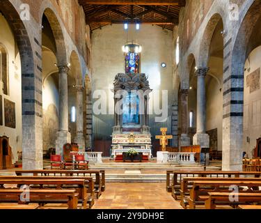 Innenansicht der Chiesa di San Michele in Borgo, einer römisch-katholischen Kirche in Pisa, Italien Stockfoto