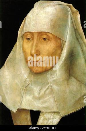 MEMLING, Hans (* ca. 1440, Seligenstadt, d. 1494, Brügge) Portrait of an Old Woman 1468-70 Oil on Wood, 25,6 x 17,7 cm Museum of Fine Arts, Houston, Texas --- Schlüsselwörter: ----------------- Autor: MEMLING, Hans Titel: Porträt einer alten Frau Zeitlinie: 1451-1500 Schule: Flämische Form: Malerei Typ: Porträt Stockfoto