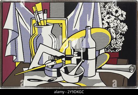 Stillleben mit Palette. Museum: PRIVATE SAMMLUNG. Autor: ROY LICHTENSTEIN. Copyright: Dieses Bildmaterial ist nicht gemeinfreie Inhalte. Es liegt in Ihrer Verantwortung, vor der Veröffentlichung alle erforderlichen Genehmigungen Dritter vom Urheberrechtler in Ihrem Land einzuholen. Stockfoto