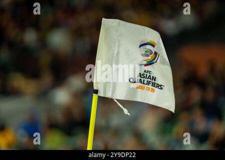 Adelaide, Australien. Oktober 2024. Adelaide, Australien, 10. Oktober 2024: Ein Blick auf die Eckfahne beim Spiel der AFC-Qualifikationsrunde 2026 zwischen Australien und China PR im Adelaide Oval in Adelaide, Australien. (NOE Llamas/SPP) Credit: SPP Sport Press Photo. /Alamy Live News Stockfoto