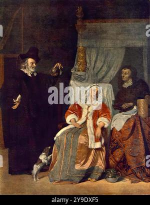 METSU, Gabriel (* 1629, Leiden, d. 1667, Amsterdam) Arztbesuch 1660-67 Öl auf Leinwand, 61 x 48 cm Eremitage, St. Petersburg --- Schlüsselwörter: ----------------- Autor: METSU, Gabriel Titel: Besuch des Arztes Zeitlinie: 1651-1700 Schule: Niederländisch Form: Malerei Art: Genre Stockfoto