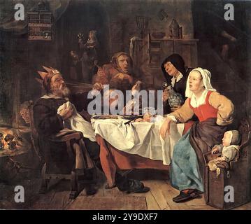 METSU, Gabriel (* 1629, Leiden, d. 1667, Amsterdam) das fest des Bohnenkönigs – Öl auf Leinwand, 80,9 x 79,9 cm Alte Pinakothek, München --- Schlüsselwörter: ----------------- Autor: METSU, Gabriel Titel: Das fest des Bohnenkönigs Zeitlinie: 1651-1700 Schule: Niederländisch Form: Malerei Typ: Genre Stockfoto