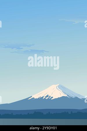 Vertikale Ansicht des Fuji. Landschaft mit einem Berggipfel in Japan. Die Stunde des Zenith der Sonne. Berühmte Wallpaper zu Wahrzeichen. Bannerdesign mit einem n Stock Vektor