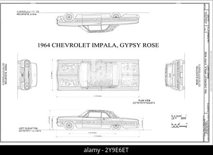 1964 Chevrolet Impala, Placentia, Orange County, CA Zeichnungen aus Survey HAER Stock Vektor