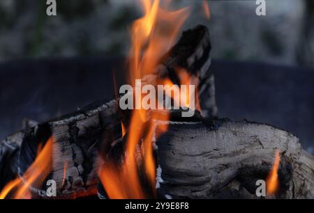 Feuerholz Feuer Glut Asche Stockfoto