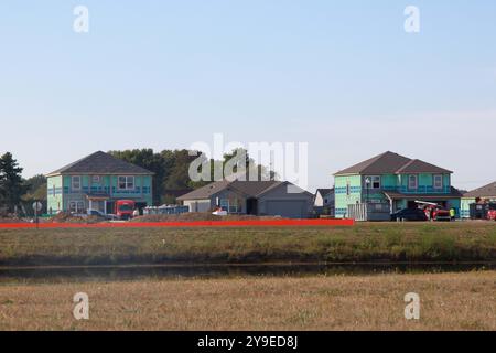 Ein Bauboom führt zu Neubauten in den Vororten im mittleren westen. Greenfield, Indiana. Stockfoto