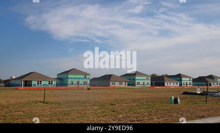 Ein Bauboom führt zu Neubauten in den Vororten im mittleren westen. Greenfield, Indiana. Stockfoto